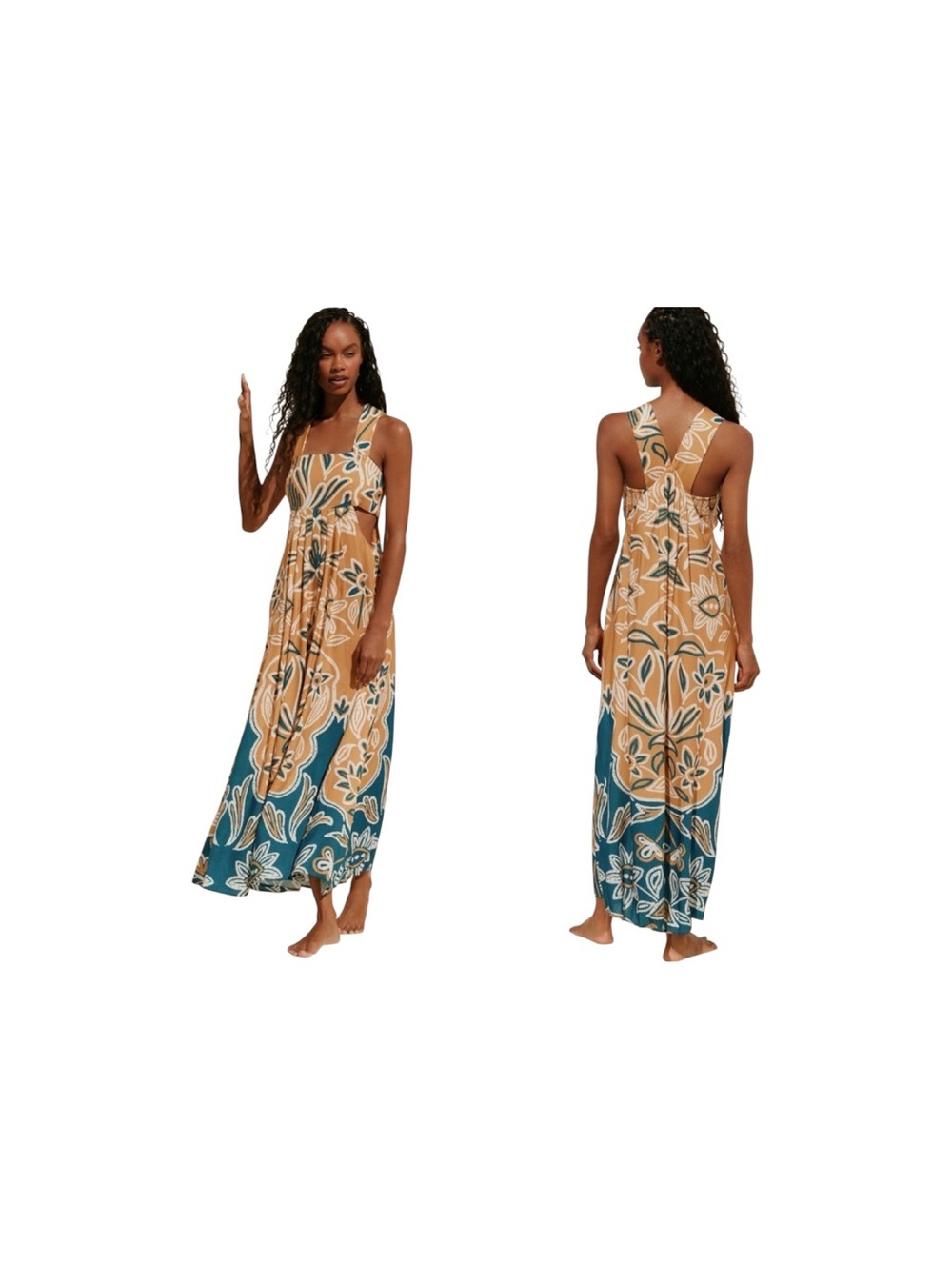 Anthropology Celandine Maxi Dress Square Neck Smocked Back Pullover Style Large